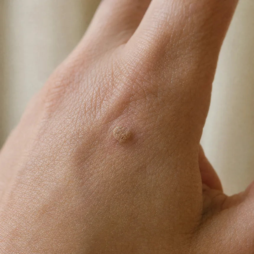 A common wart on the back of the hand before treatment